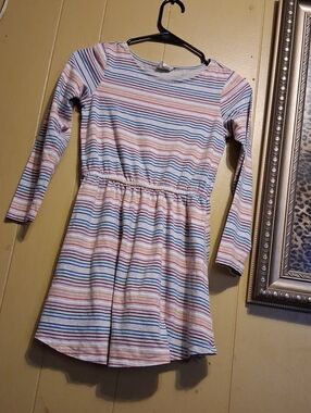 Crazy 8 Girls' Long-Sleeve Striped Dress - White, Blue, Pink, Orange